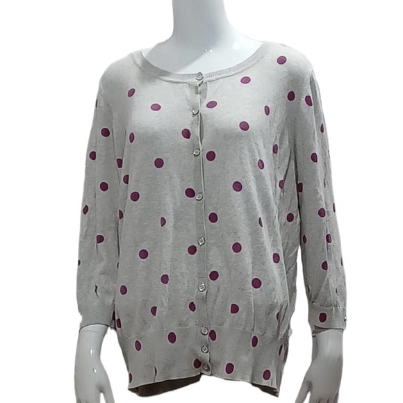 Lane Bryant Sweaters - LANE BRYANT Gray Cardigan with Fun Purple Polka Dots SIZE 18/20